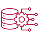 Database with connected neurons and gear symbolizing data engineering process.