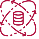 Atom-inspired data icon symbolizing data science and analytics.