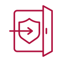 Enterprise architecture icon with door, arrow, and shield representing secure access