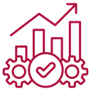 Gears with bar chart and upward arrow representing growth and optimization
